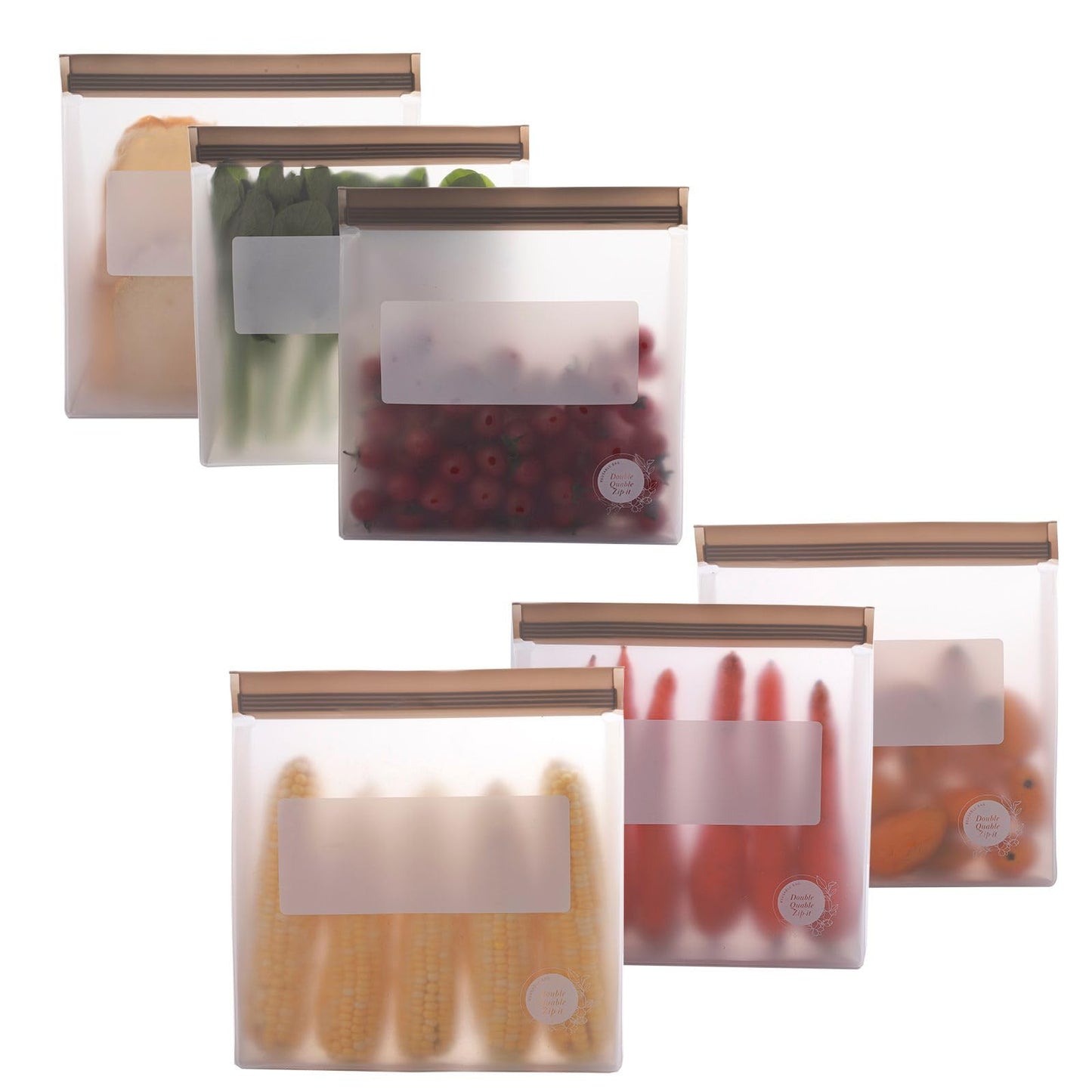 Double Quable Zip-it Food Storage Bags Multipack – Non-BPA Silicone Bags Reusable Storage - Freezer Dishwasher Safe Sandwich Baggies (6 Pack of 6 Gallon Bags (Grey))